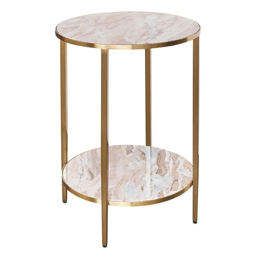 Chloe Pink Marble Side Table - Gold