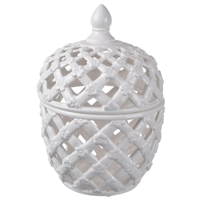 Lattice Decorative Lidded Jar Flower Motive