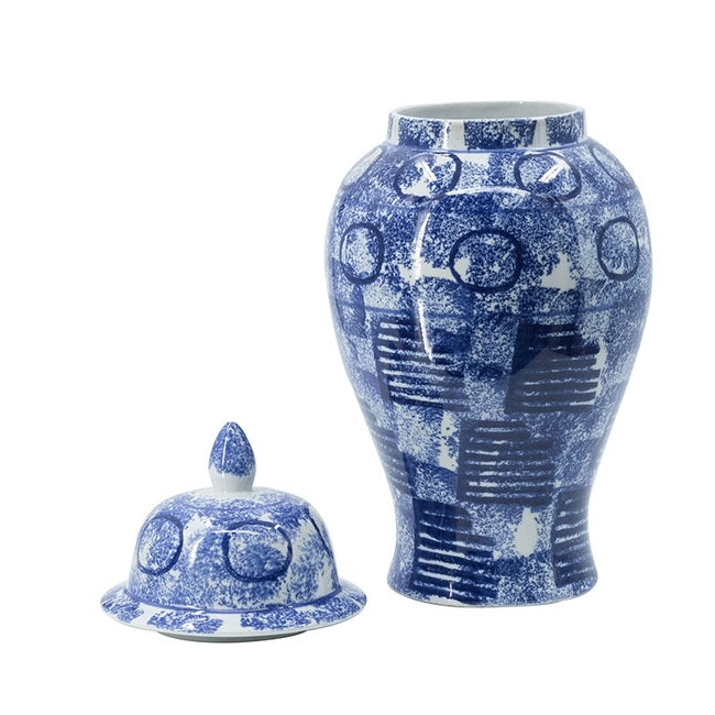 Blue & White Abstract Ginger Jar Tall - 26x26x50cms