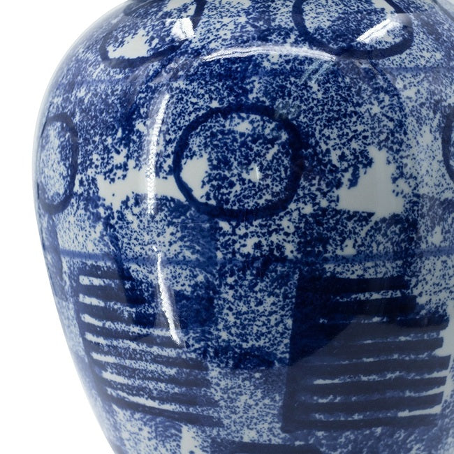 Blue & White Abstract Ginger Jar Tall - 26x26x50cms