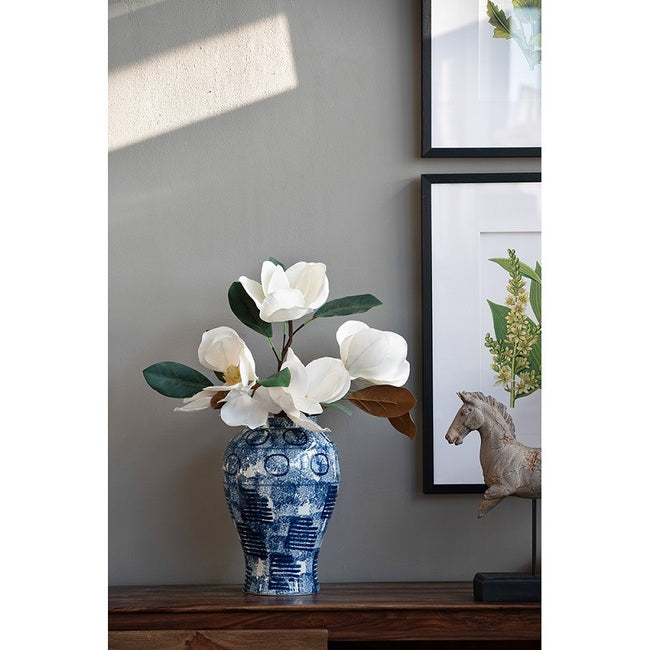 Blue & White Abstract Ginger Jar Tall - 26x26x50cms