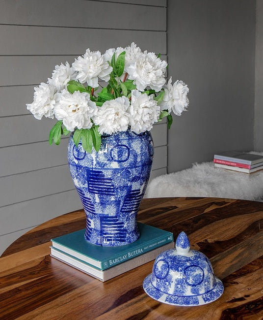 Blue & White Abstract Ginger Jar Tall - 26x26x50cms