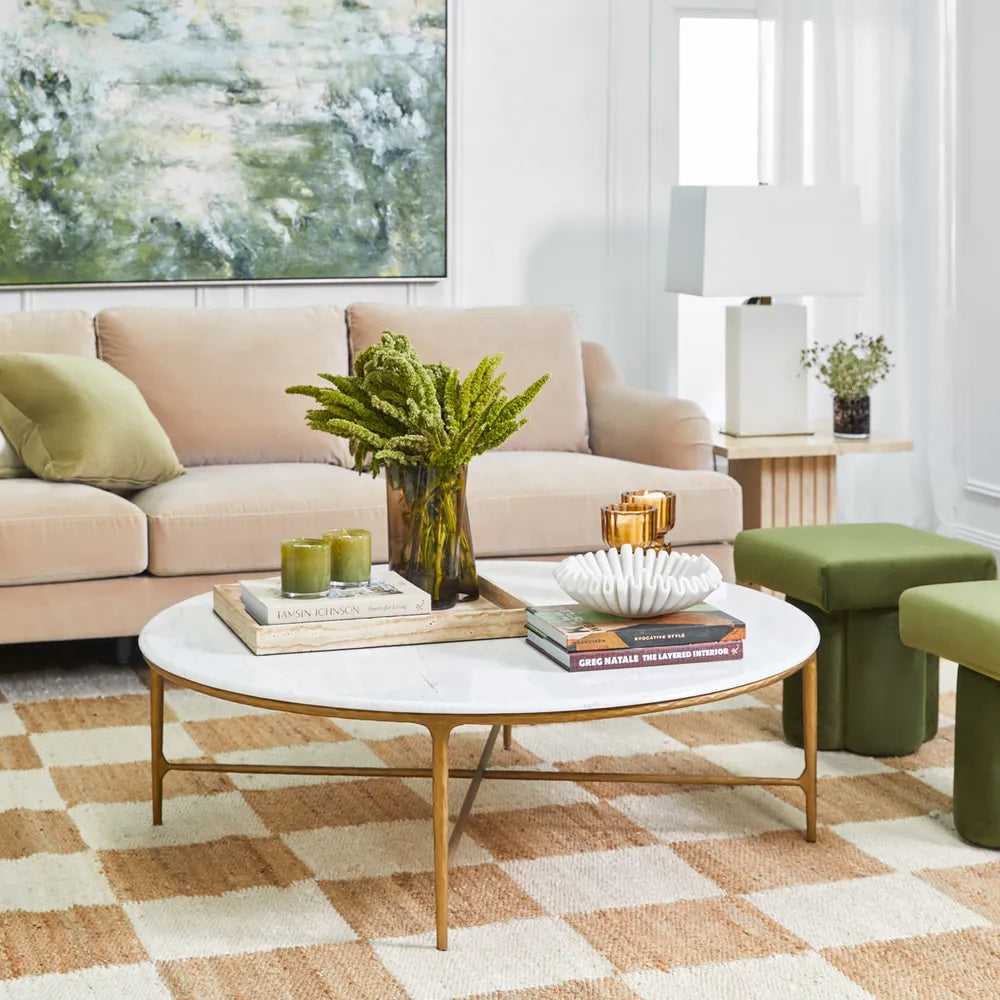 Heston Round Marble Coffee Table - Brass