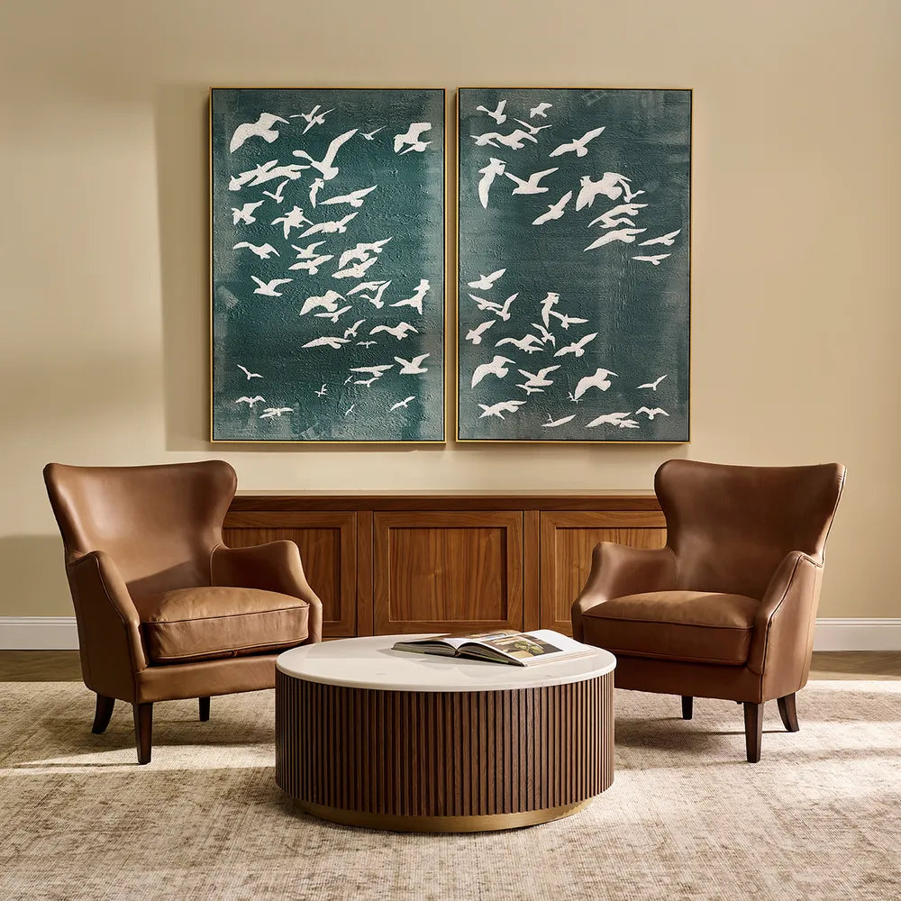 Migration Set of Two Oil on Canvas Painting / mid-century livingroom