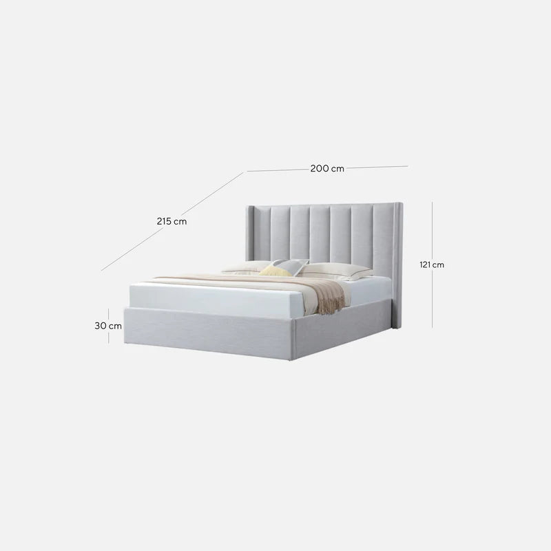 Aragon King Bed Frame - Pearl Grey with Storage