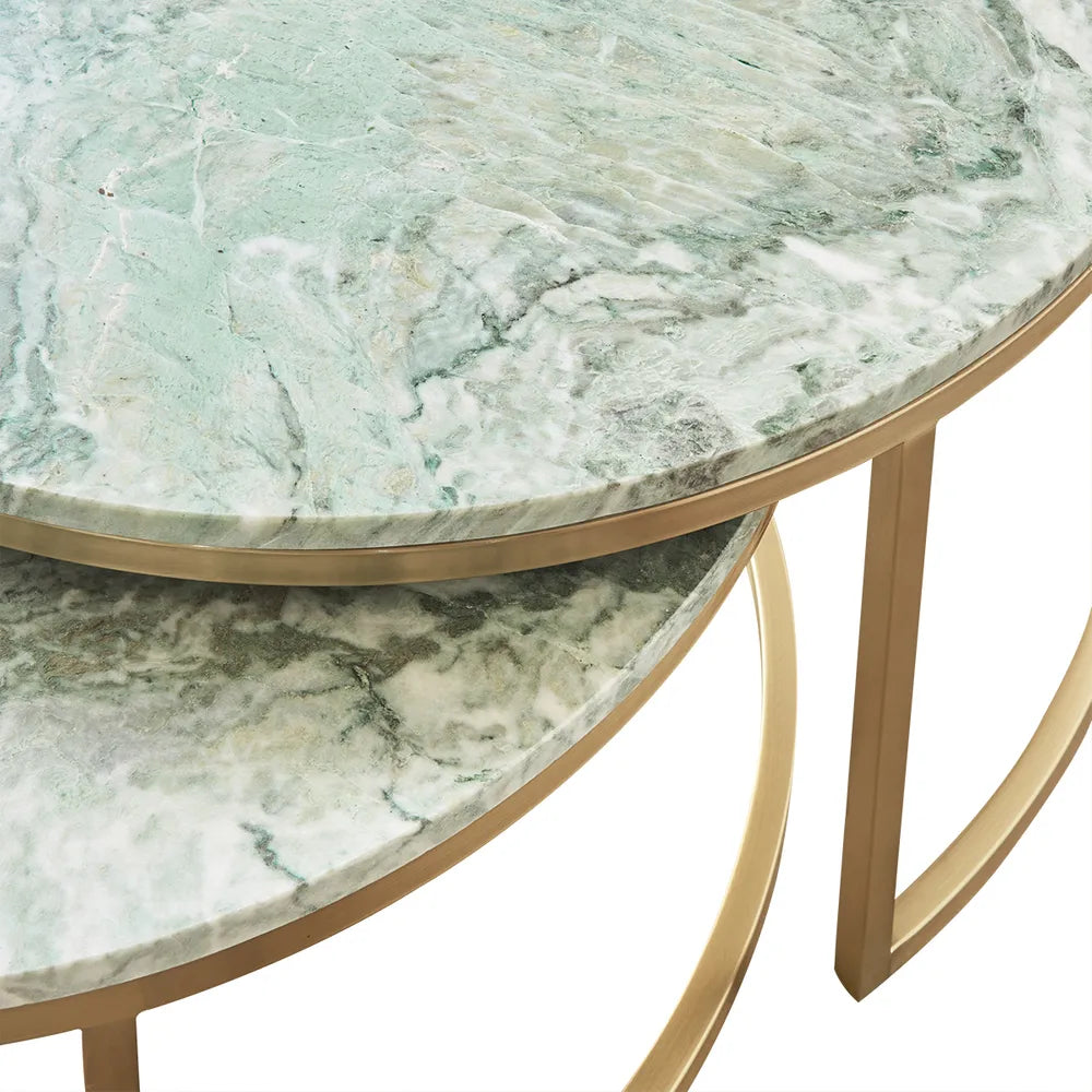 Dusty Jade Marble Nesting Coffee Table - Gold