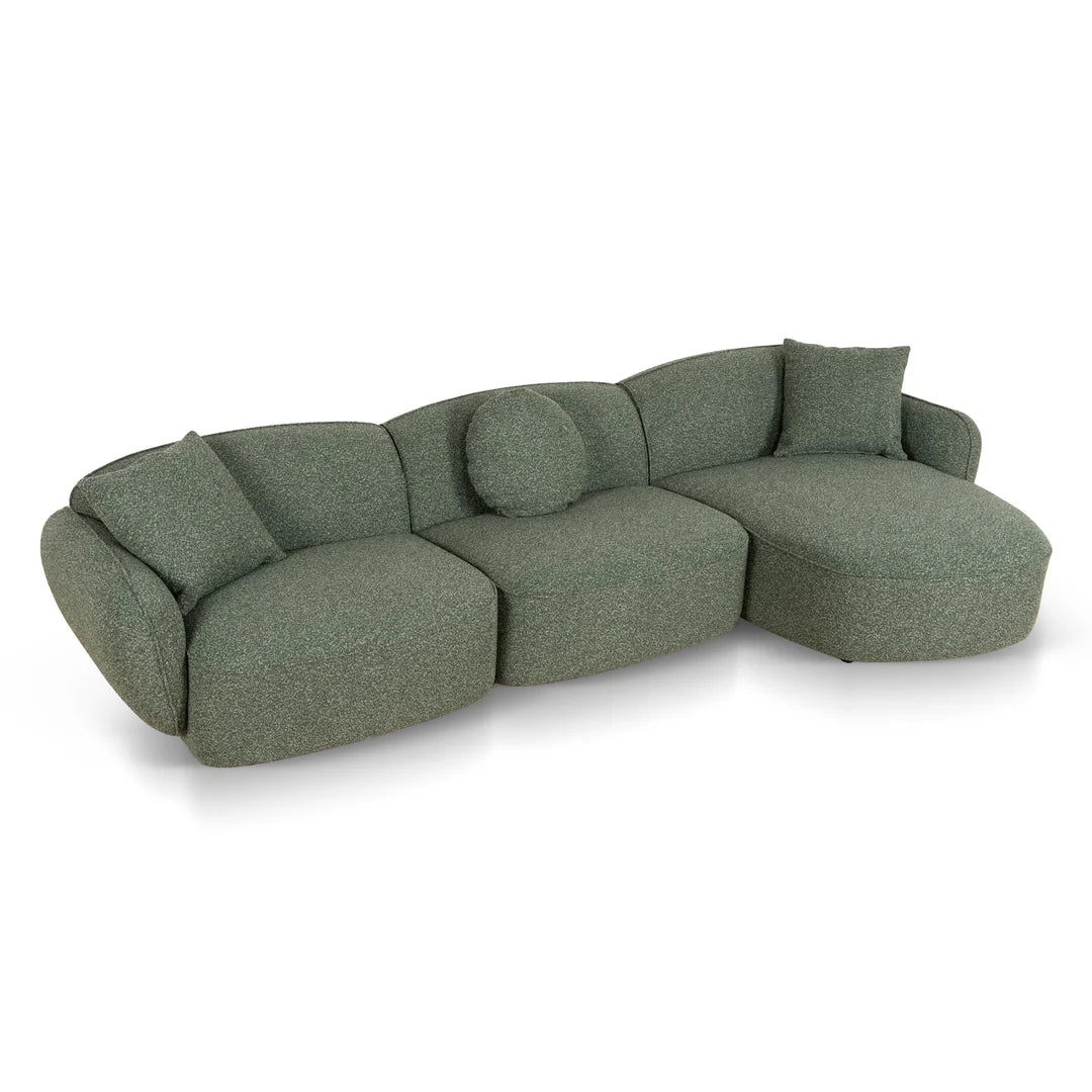 Clara 3 Seater Right Chaise Sofa - Amazon Green