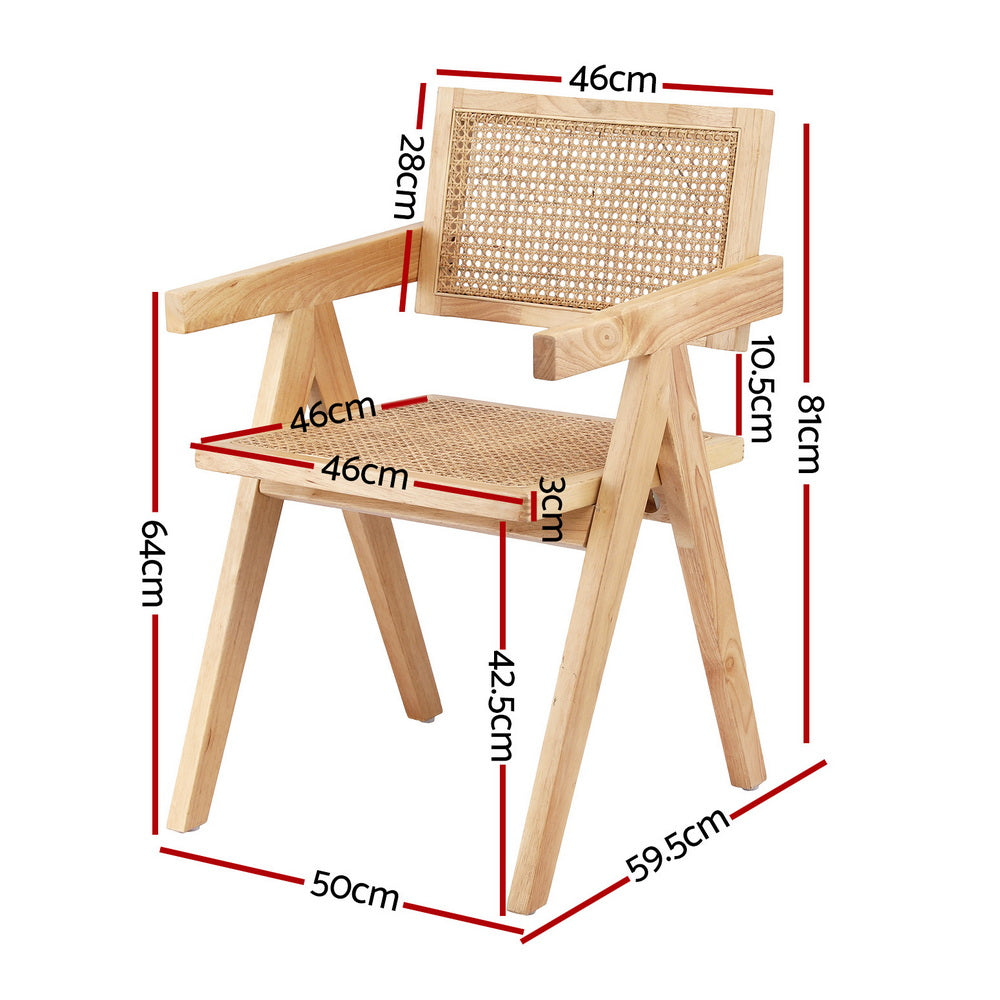 Wooden Rattan Dining Chairs Set of 2