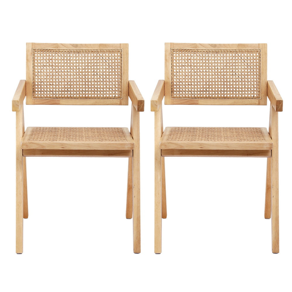 Napoleon Bay Wooden Rattan Dining Chairs Set of 2