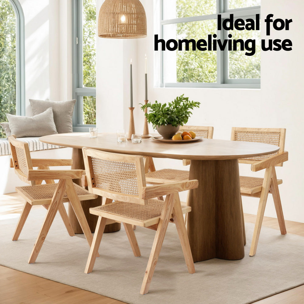 Wooden Rattan Dining Chairs Set of 2