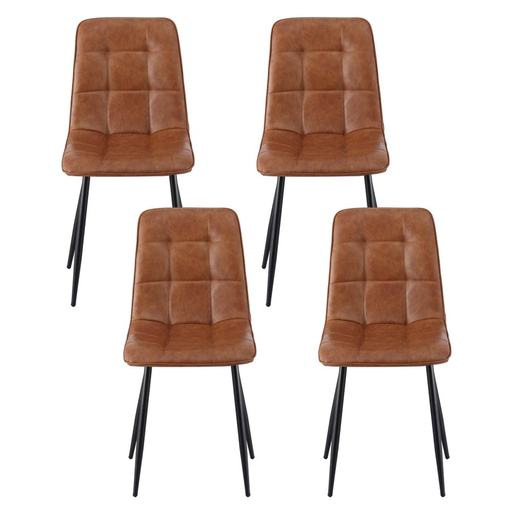 4 Retro PU Leather Dining Chairs Retro - Brown
