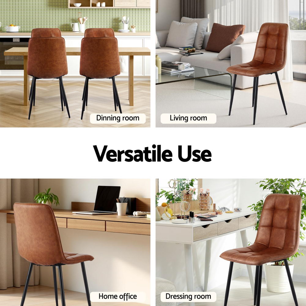 4 Retro PU Leather Dining Chairs Retro - Brown