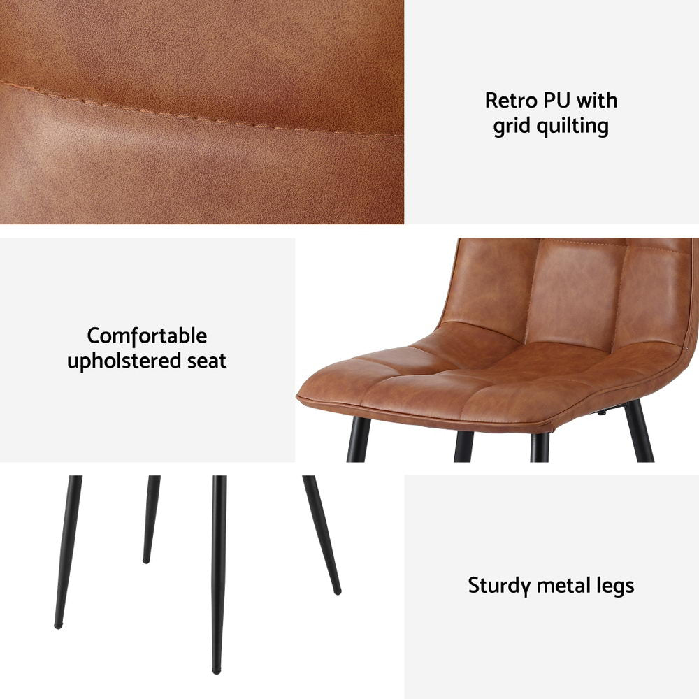 4 Retro PU Leather Dining Chairs Retro - Brown