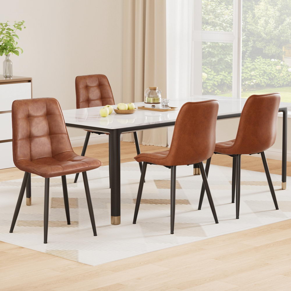 4 Retro PU Leather Dining Chairs Retro - Brown