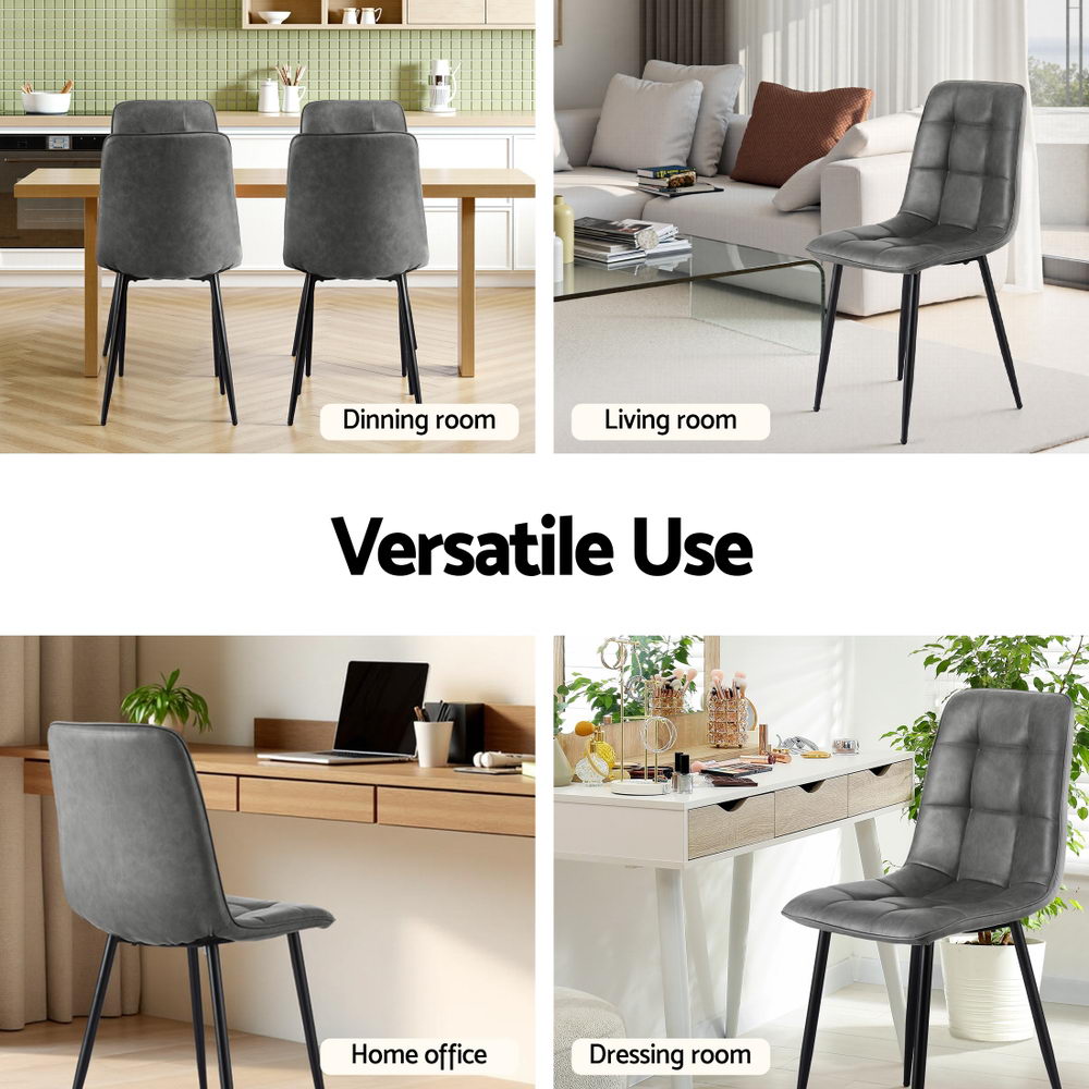 4 Retro PU Leather Dining Chairs Retro - Grey