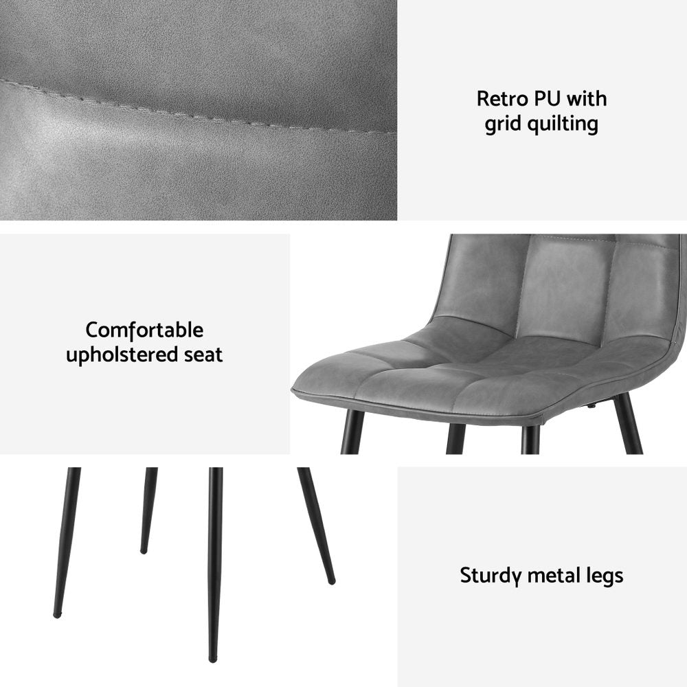 4 Retro PU Leather Dining Chairs Retro - Grey