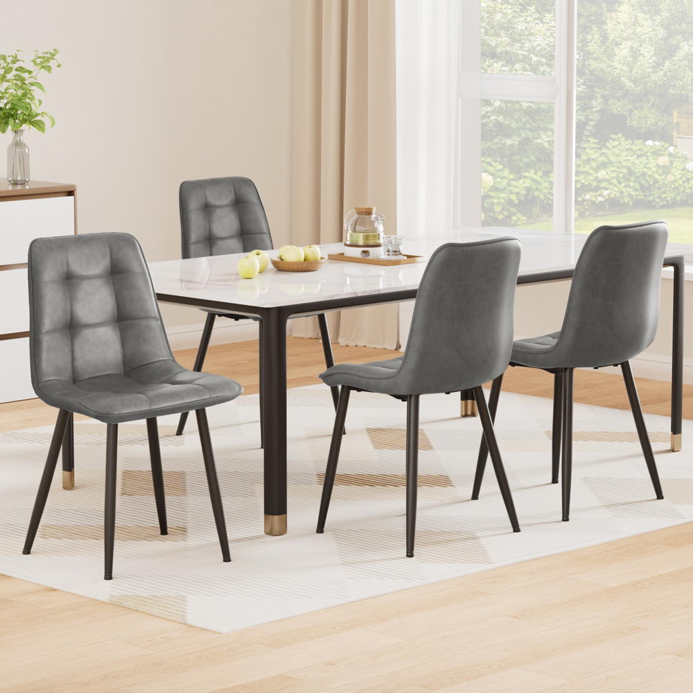 4 Retro PU Leather Dining Chairs Retro - Grey