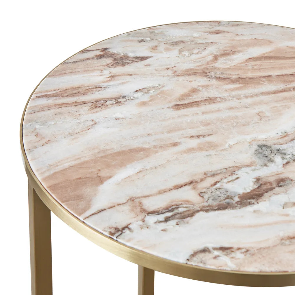 Chloe Pink Marble Side Table - Gold