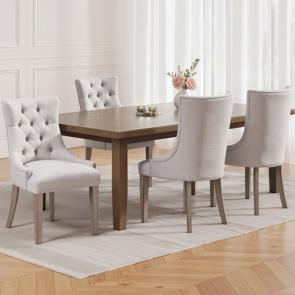 Cayes French Provincial Linen Dining Chairs Set of 4 - Beige