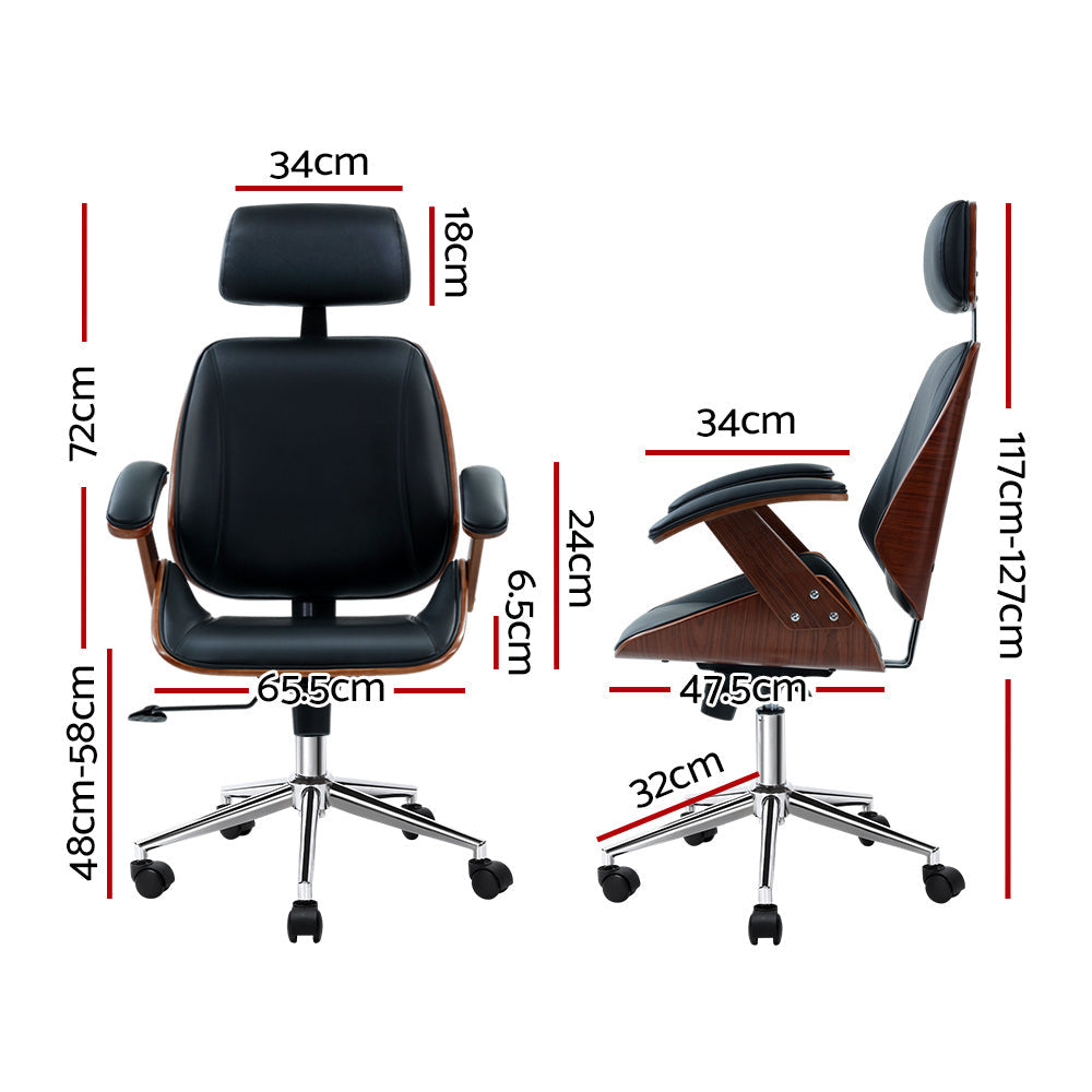Raphael Wooden & Leather Office Chair - Black