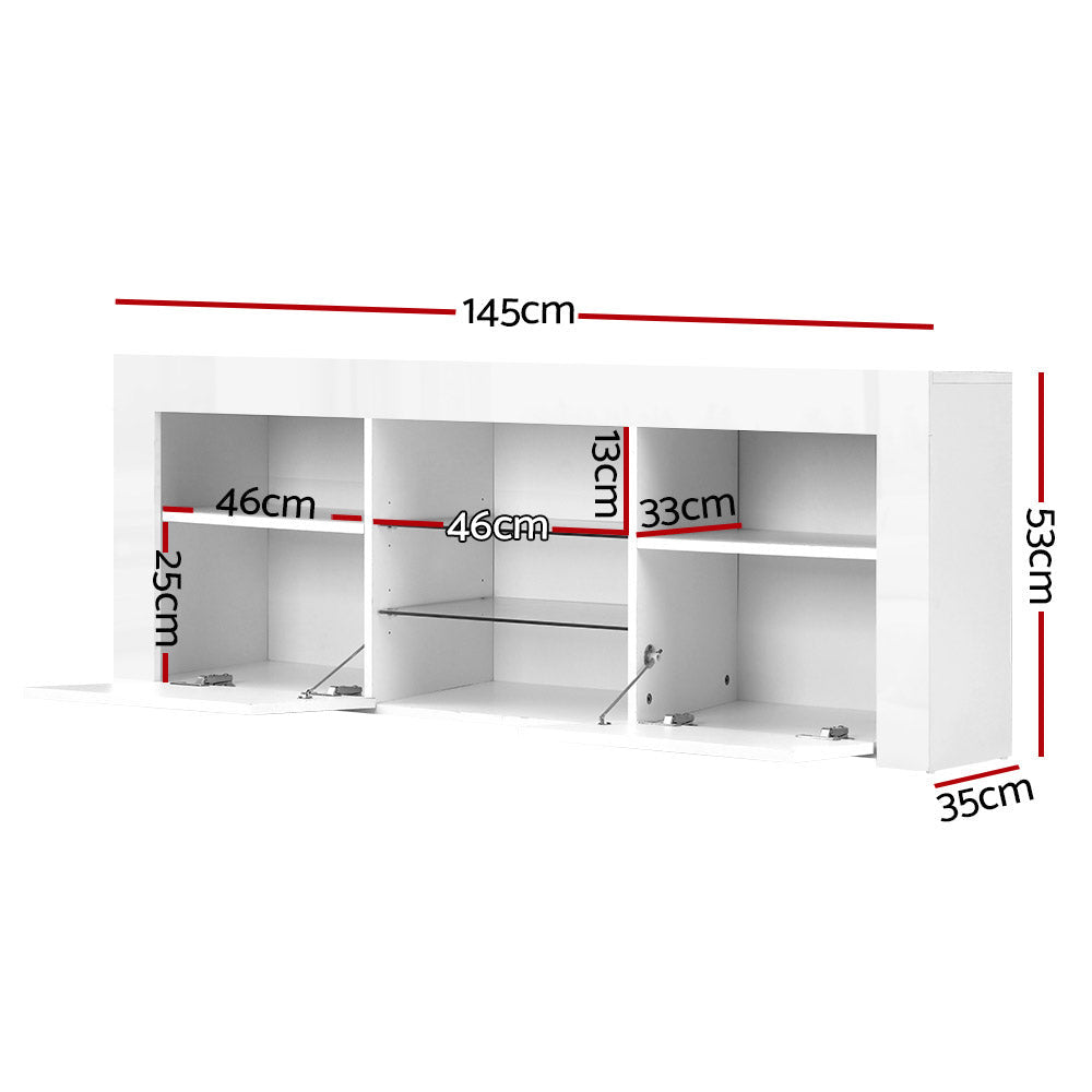 White Angus Entertainment Unit TV Cabinet LED 145cm