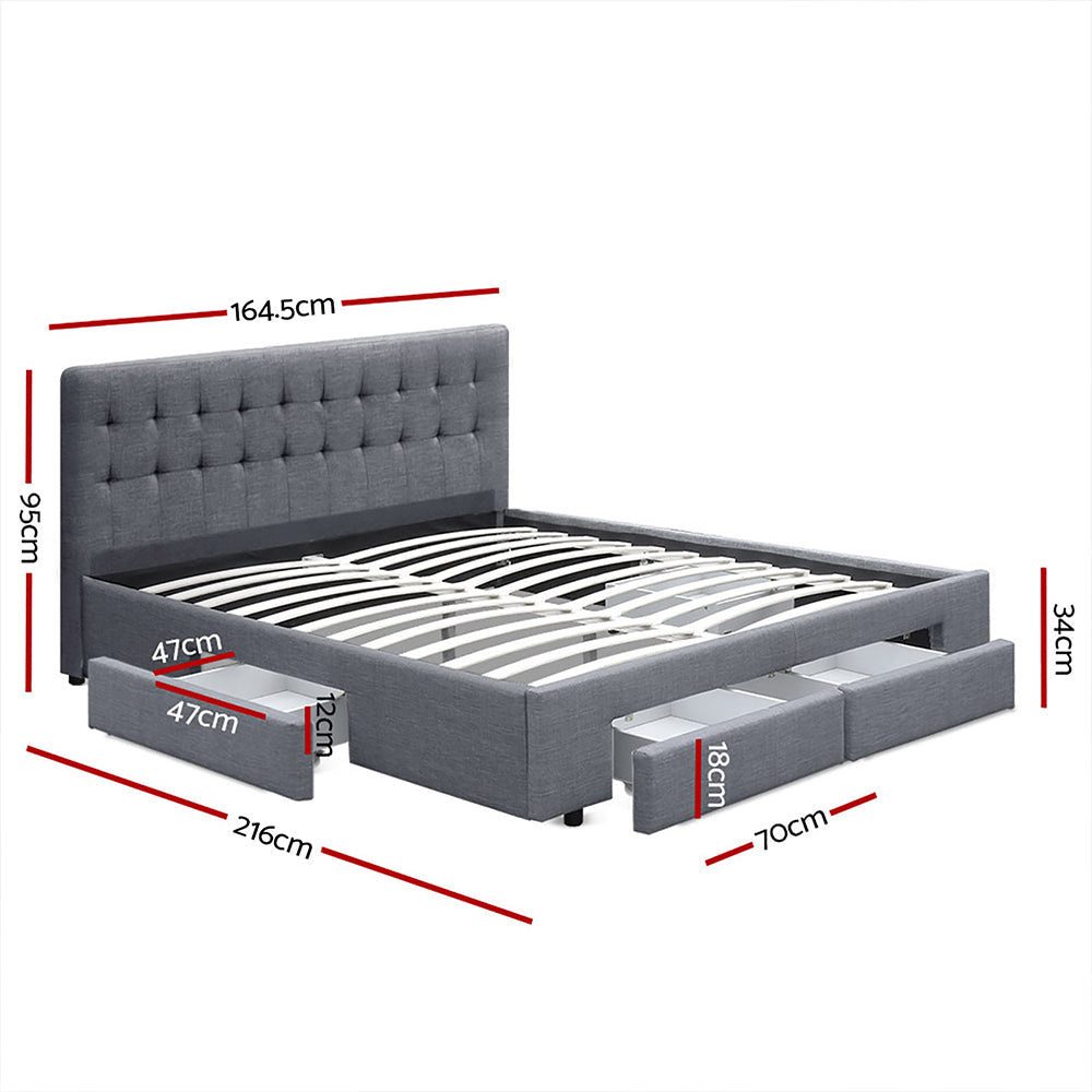 Mario Grey Bed Frame Queen Size With Storage