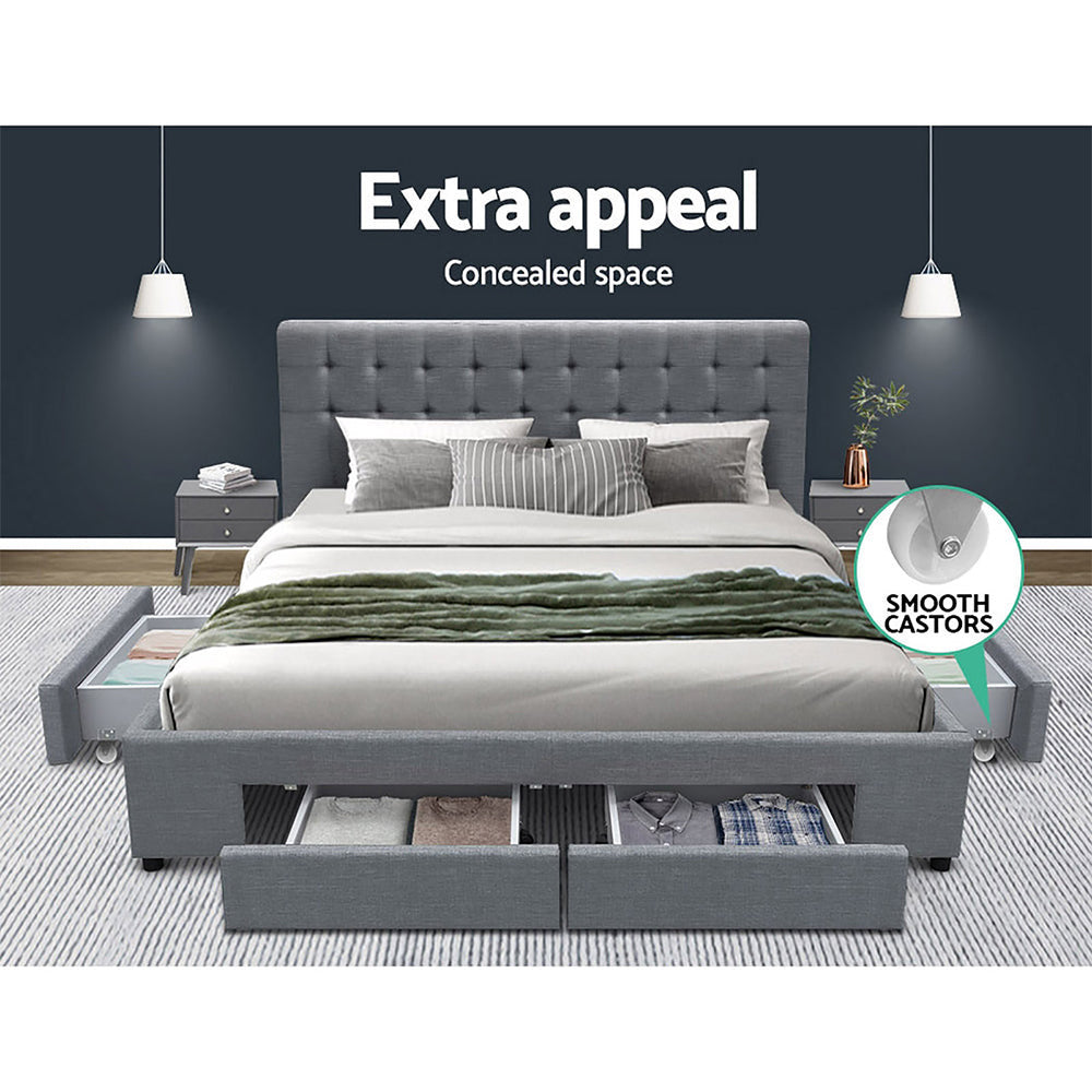 Mario Grey Bed Frame Queen Size With Storage
