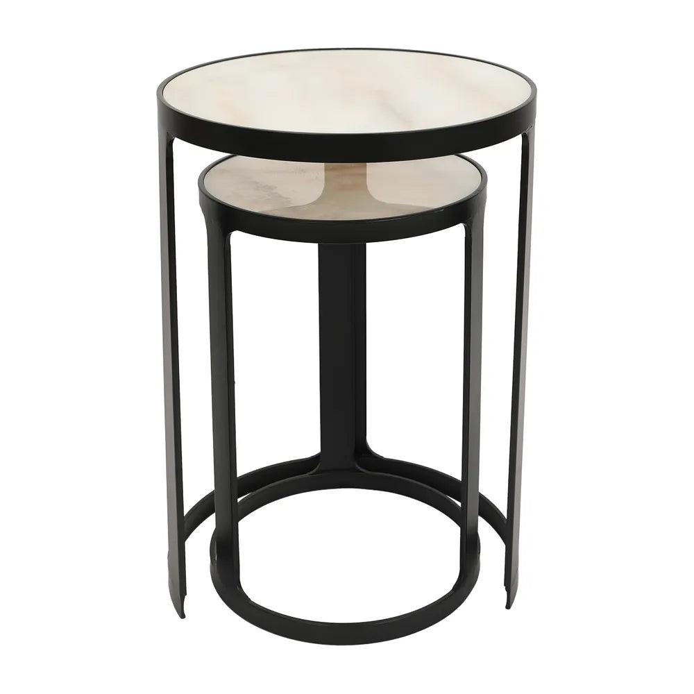 Isabelle Marble Nesting Side Table - Black