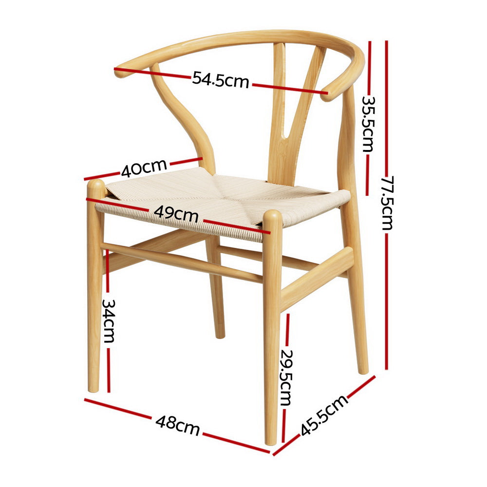 4 Wooden Rattan Wishbone Back Dining Chairs
