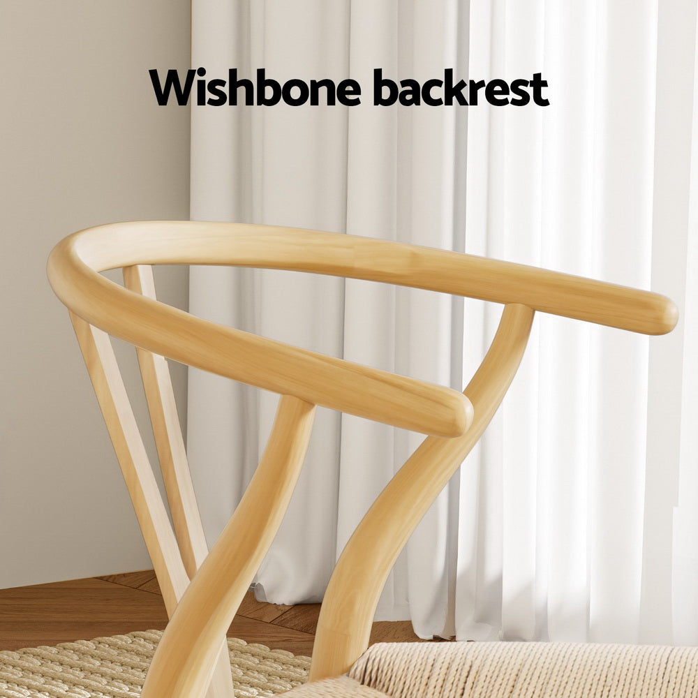 4 Wooden Rattan Wishbone Back Dining Chairs