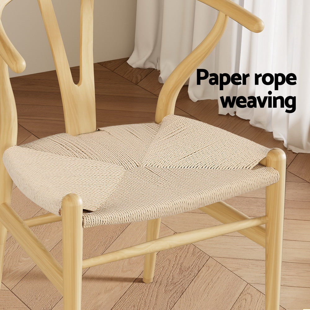 4 Wooden Rattan Wishbone Back Dining Chairs