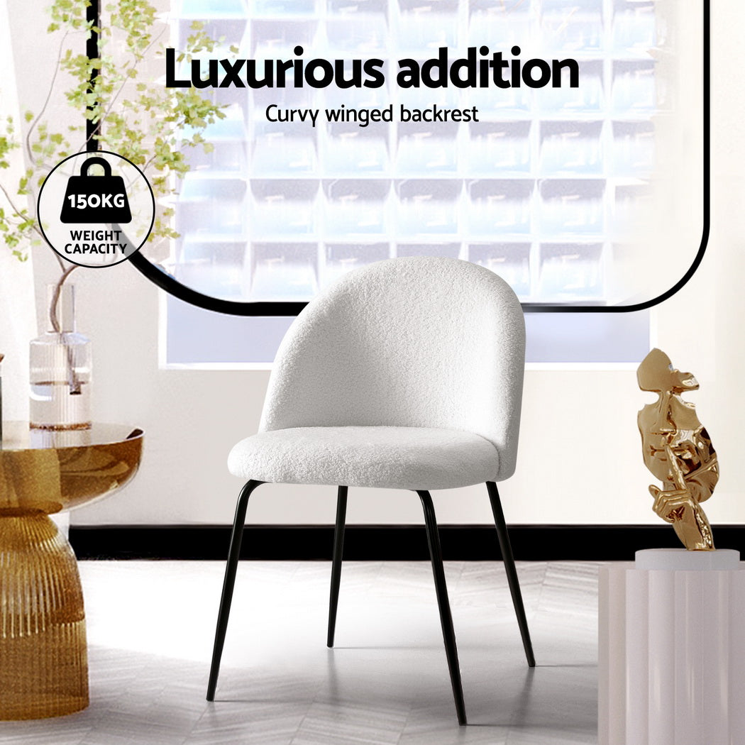 Tofa Dining Chairs Set of 4 Sherpa Boucle White