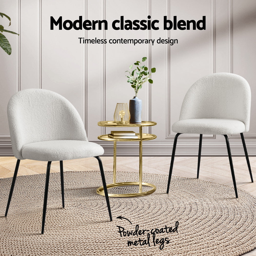 Tofa Dining Chairs Set of 4 Sherpa Boucle White
