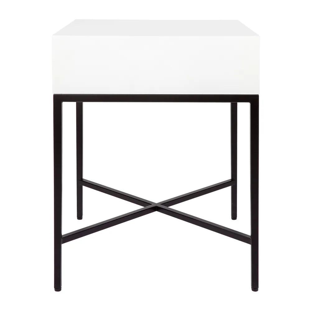 Nessa White Bedside Table - Black