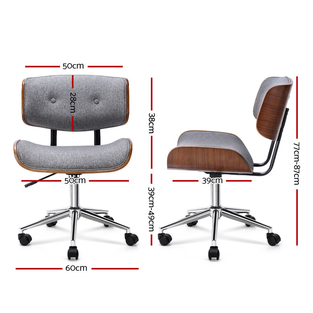 Clay Wooden Office Chair Fabric Seat Grey