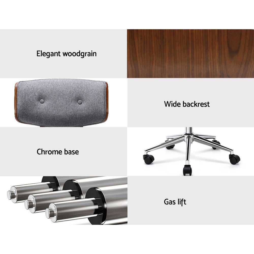 Clay Wooden Office Chair Fabric Seat Grey