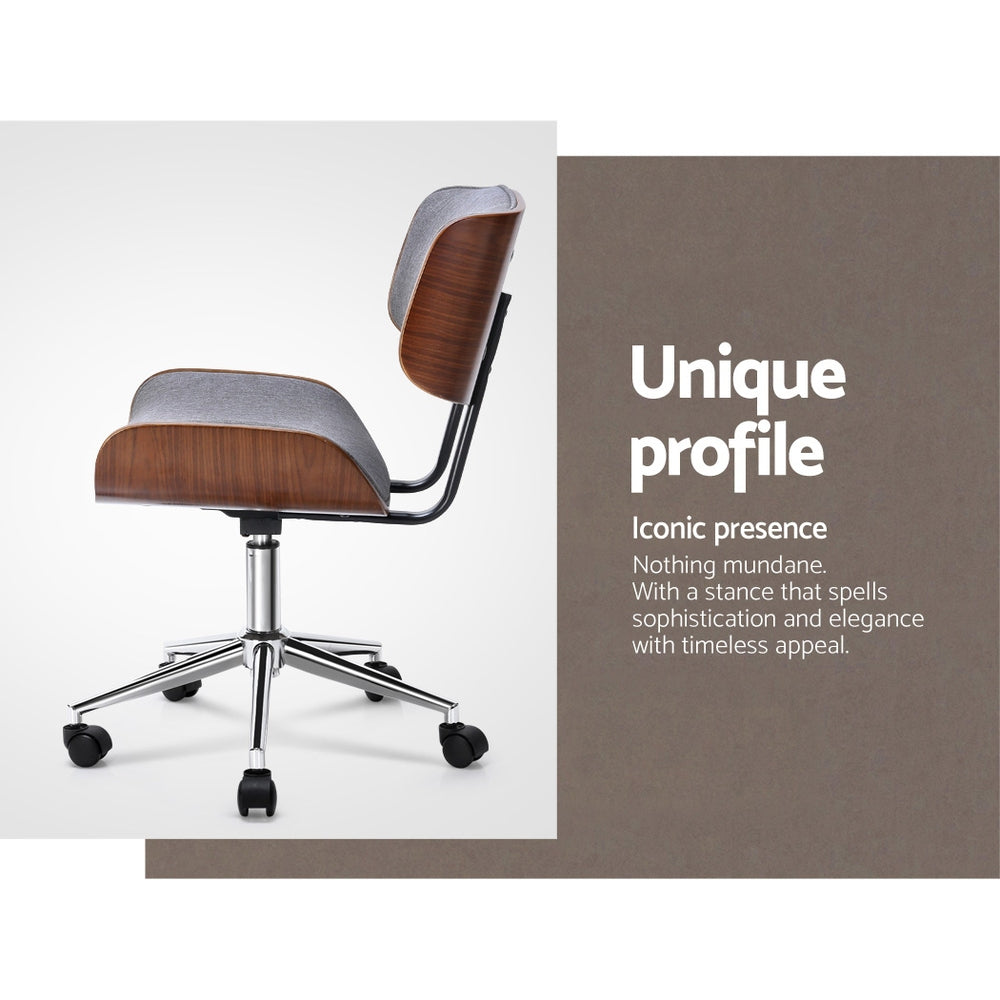 Clay Wooden Office Chair Fabric Seat Grey