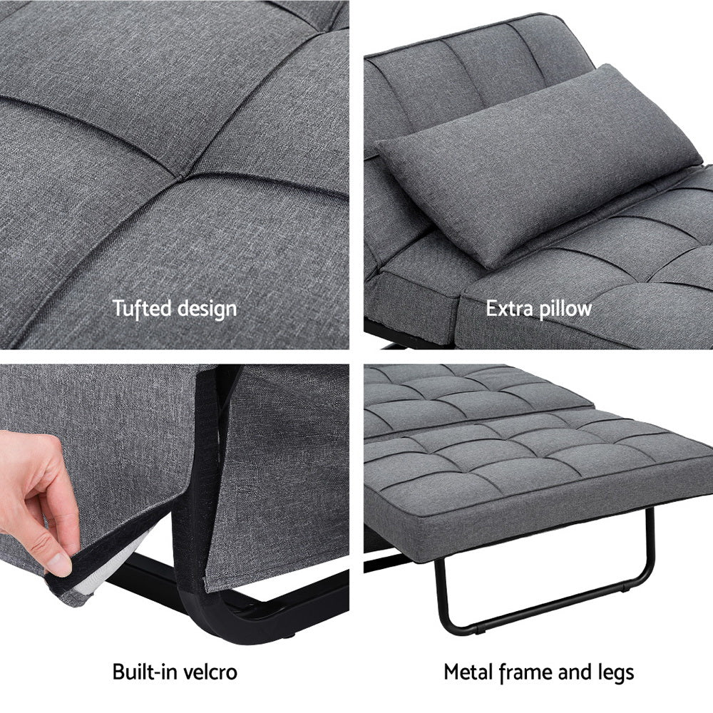 Sofa Bed Lounge Convertible Ottoman 1 Seater Couch Recliner Linen Grey