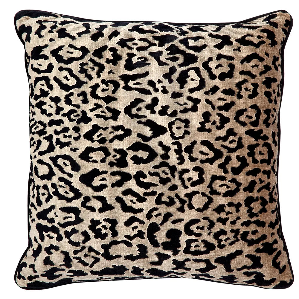 Serene Square Feather Cushion - Leopard Chenille/Black Velvet