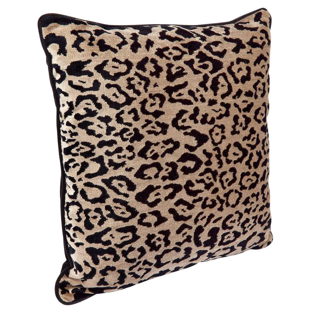 Serene Square Feather Cushion - Leopard Chenille/Black Velvet