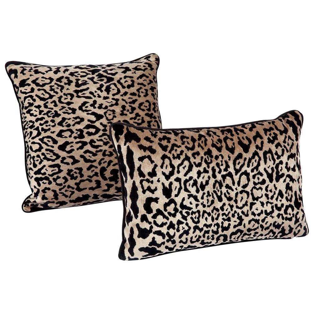 Serene Square Feather Cushion - Leopard Chenille/Black Velvet