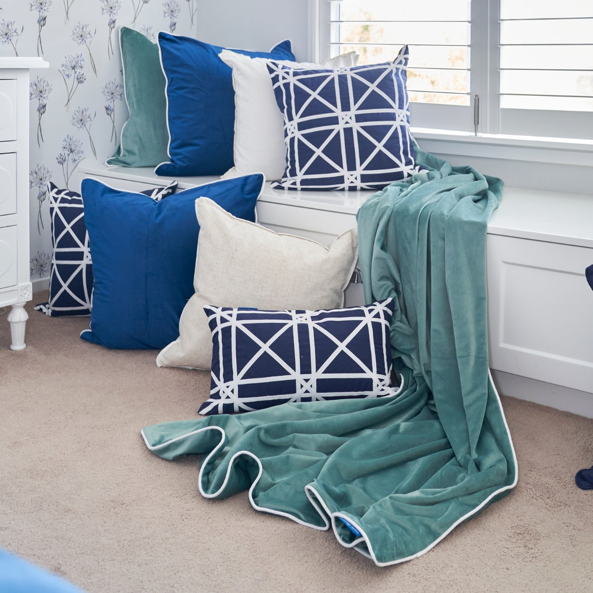 Chambray Dark Blue and White Crosses Cushion Cover