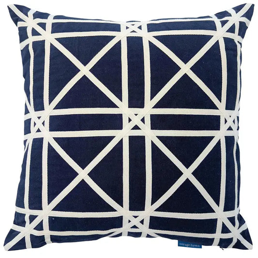 Chambray Dark Blue and White Crosses Cushion Cover