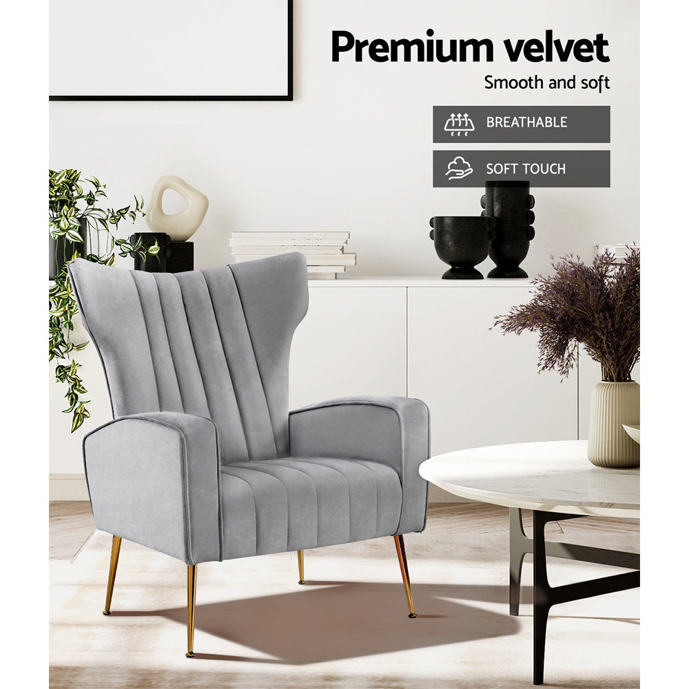 Kate Accent Velvet Armchair - Grey