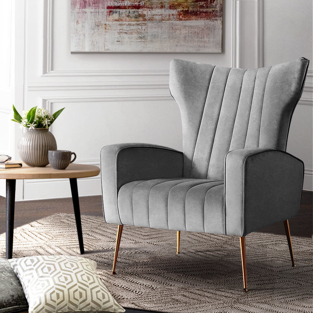 Kate Accent Velvet Armchair - Grey
