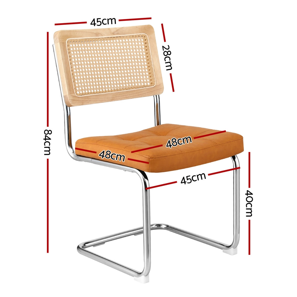 4 Brown Leather Rattan Dining Chairs