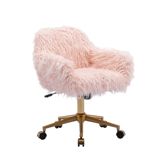 Fluffy Office Chair Faux Fur Modern Swivel Desk Chair - Pink