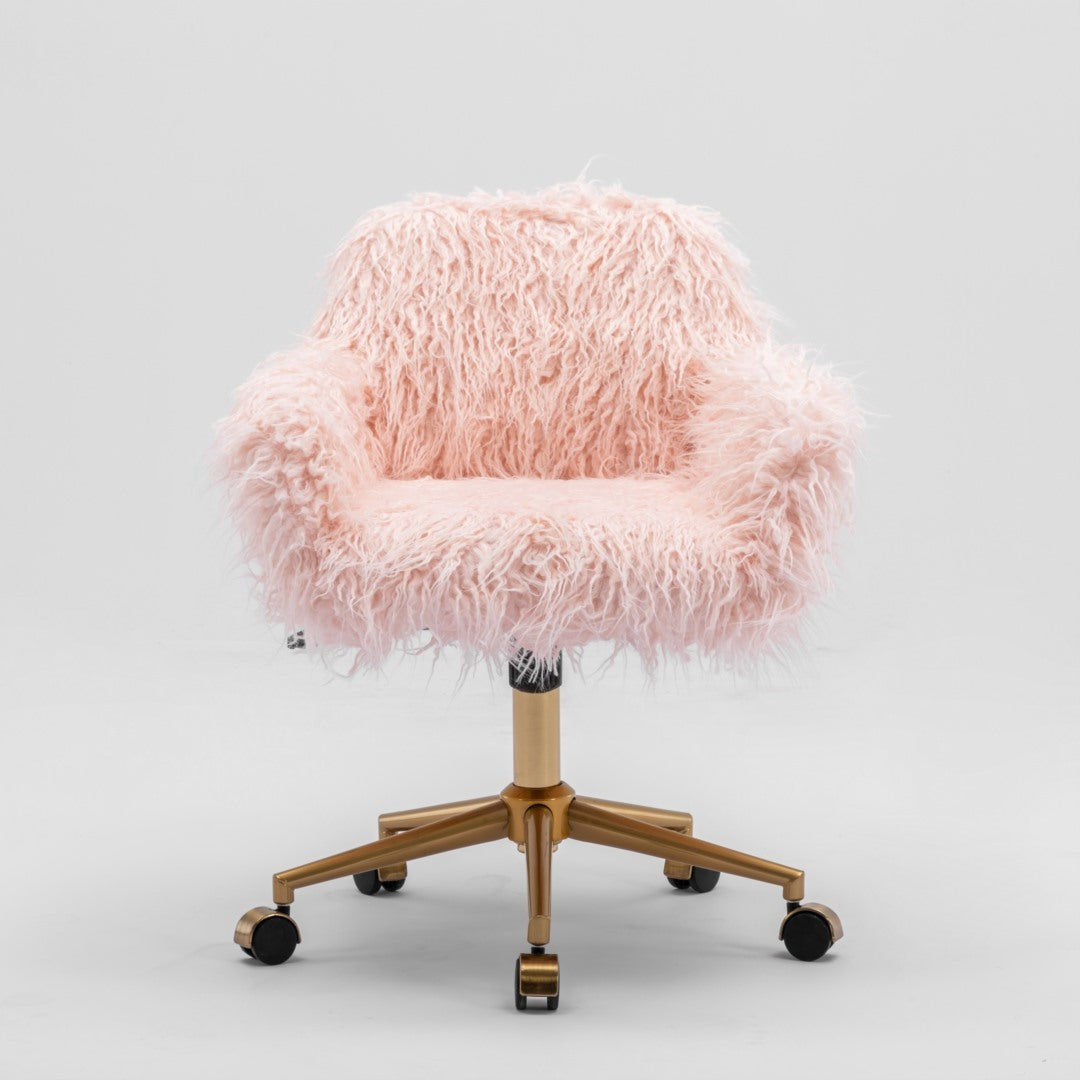 Fluffy Office Chair Faux Fur Modern Swivel Desk Chair - Pink