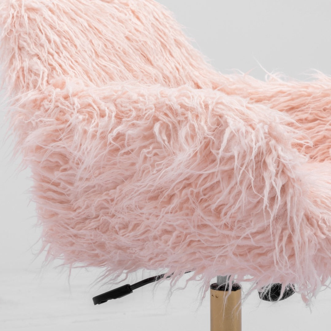 Fluffy Office Chair Faux Fur Modern Swivel Desk Chair - Pink