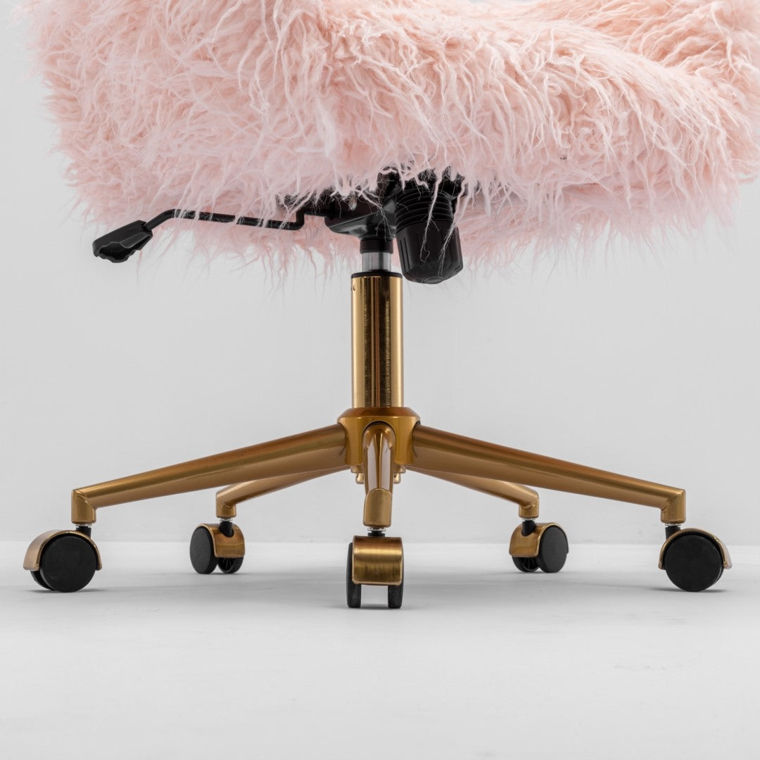 Fluffy Office Chair Faux Fur Modern Swivel Desk Chair - Pink